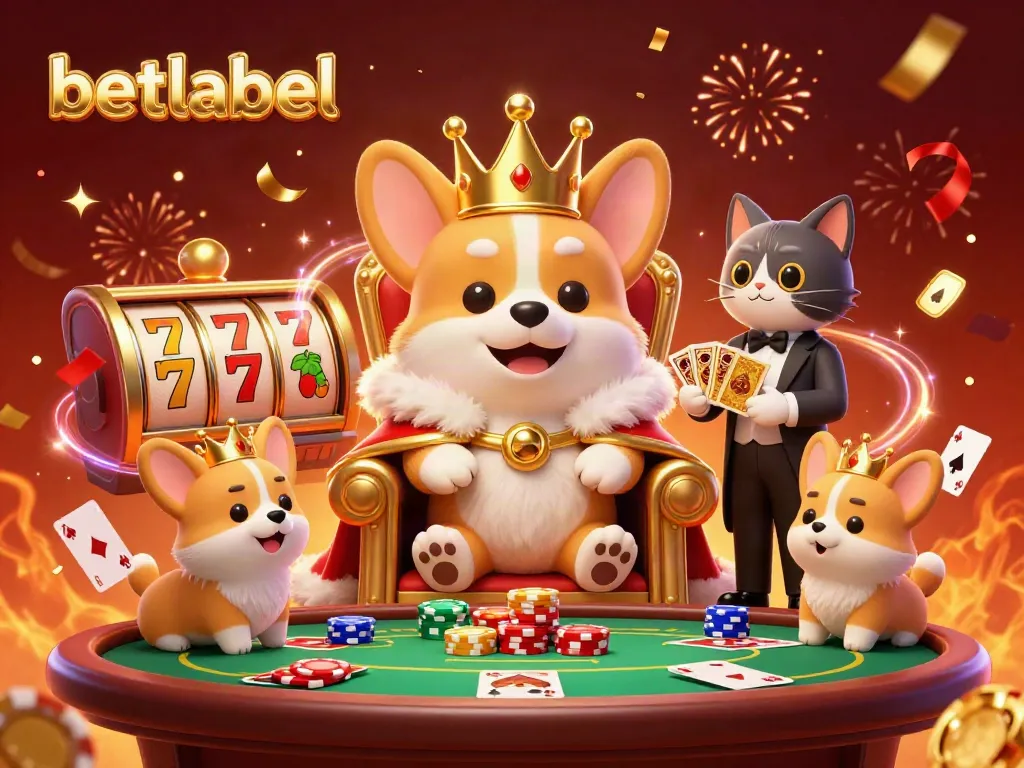 Experience betlabel's exciting gaming world with corgi royalty and vibrant casino elements.